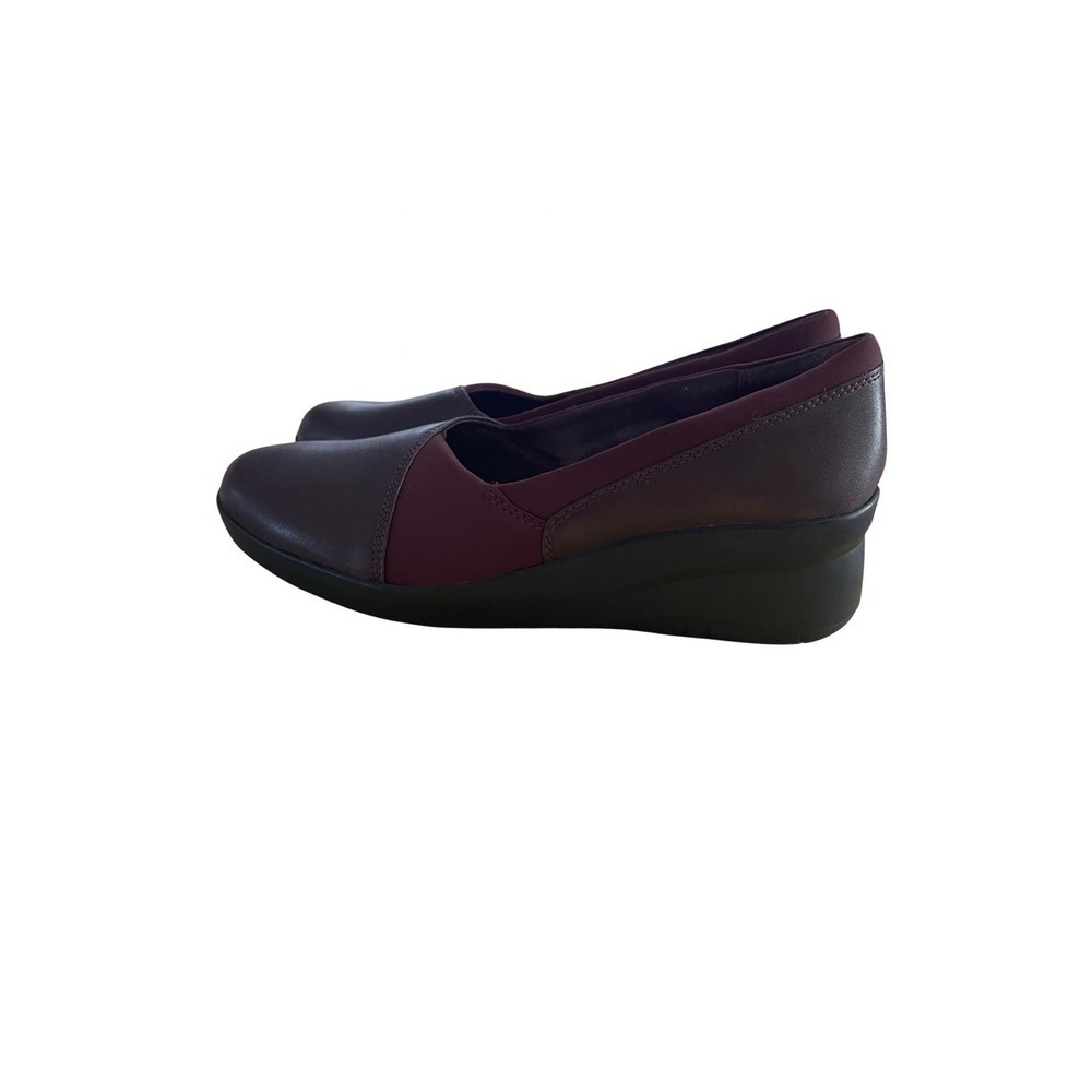 Clarks Collection Women's Suttyn Walk Wedges Wine Leather Size 10 - Picture 3 of 7
